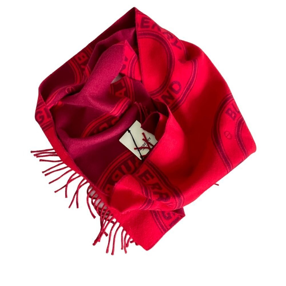 Burberry Bright Red Reversible Roundal Scarf, 100% wool, with logo - Picture 1 of 11